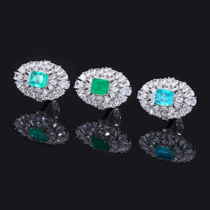 Ring For Women Luxurious Adjustable Ring Water Droplet Emerald Gemstone High Quality  Wedding Party Jewelry