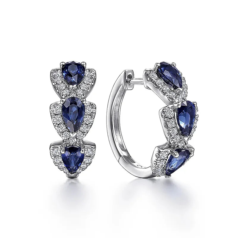 Earrings Women Luxury Trendy Blue Cubic Zirconia Hoop Style Wedding Party Elegant Anniversary Gift Jewelry