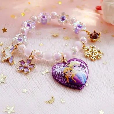 Bracelet Girls Cartoon Anime Characters Disney Frozen Princess Elsa Anna Glass Beaded Pendant Jewelry Girls Gift