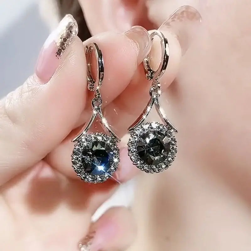 Earrings for Women Fashion Grey Round Crystal Zircon Dangle Elegant Wedding Party Gift Jewelry