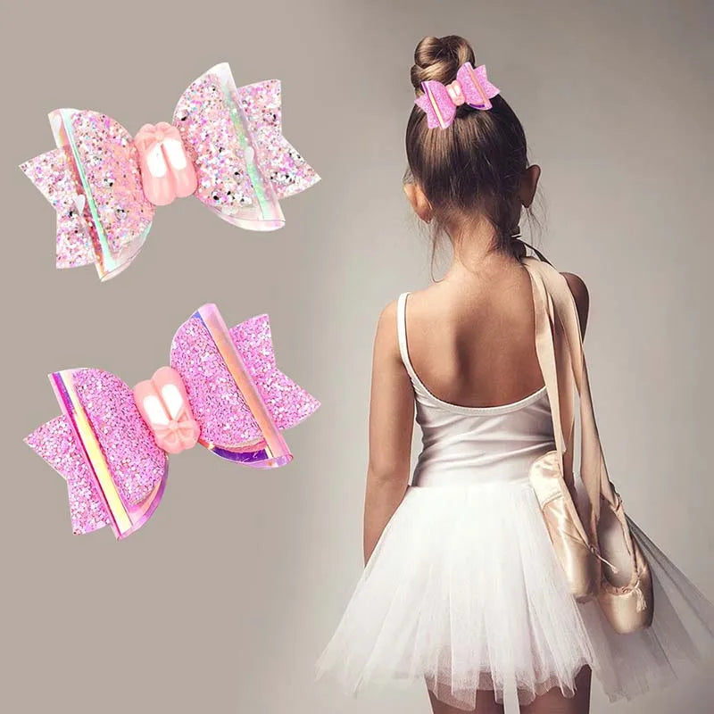 Hair Clips handmade Glitter Bows 2Pcs/lot 3'' Pink Peach