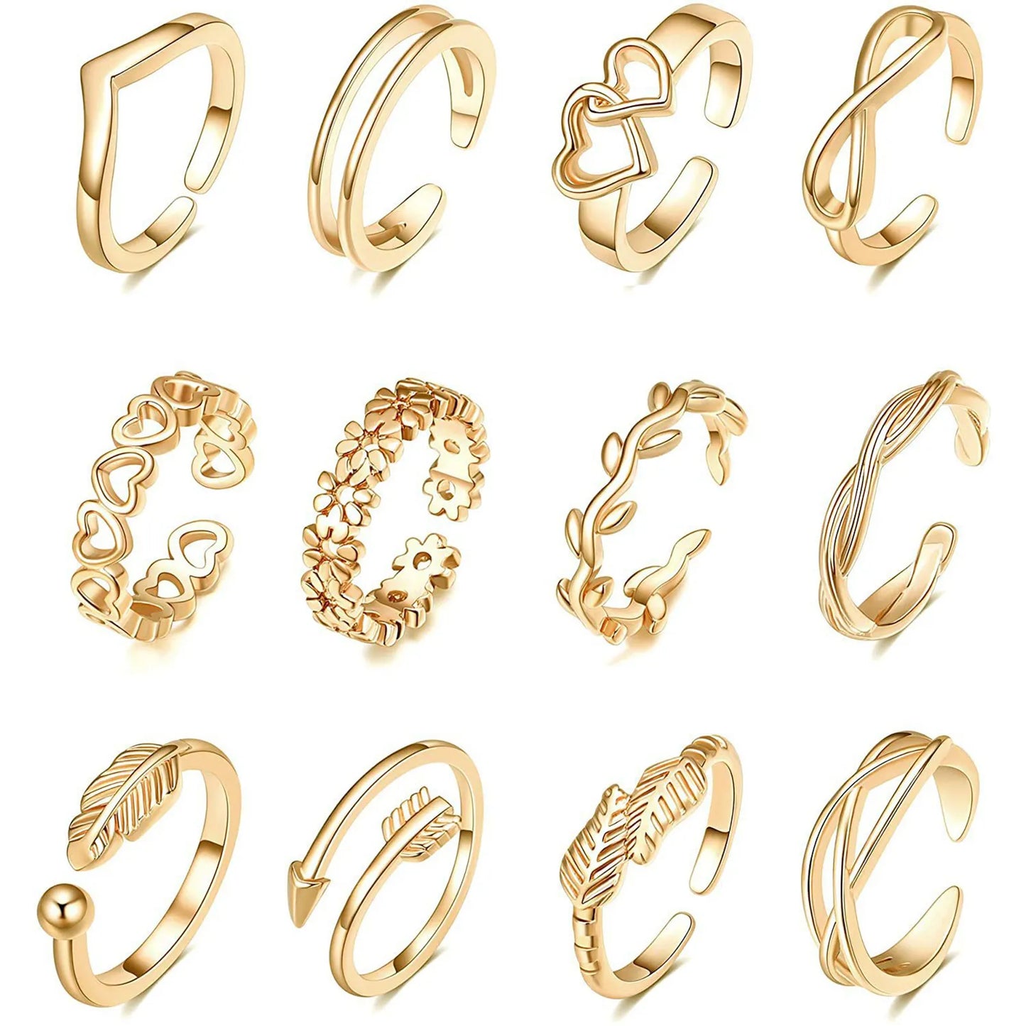 Toe Rings 12pcs Flower Arrows Toe Rings Attractive and Eye-catching Design for Women Teen Girls