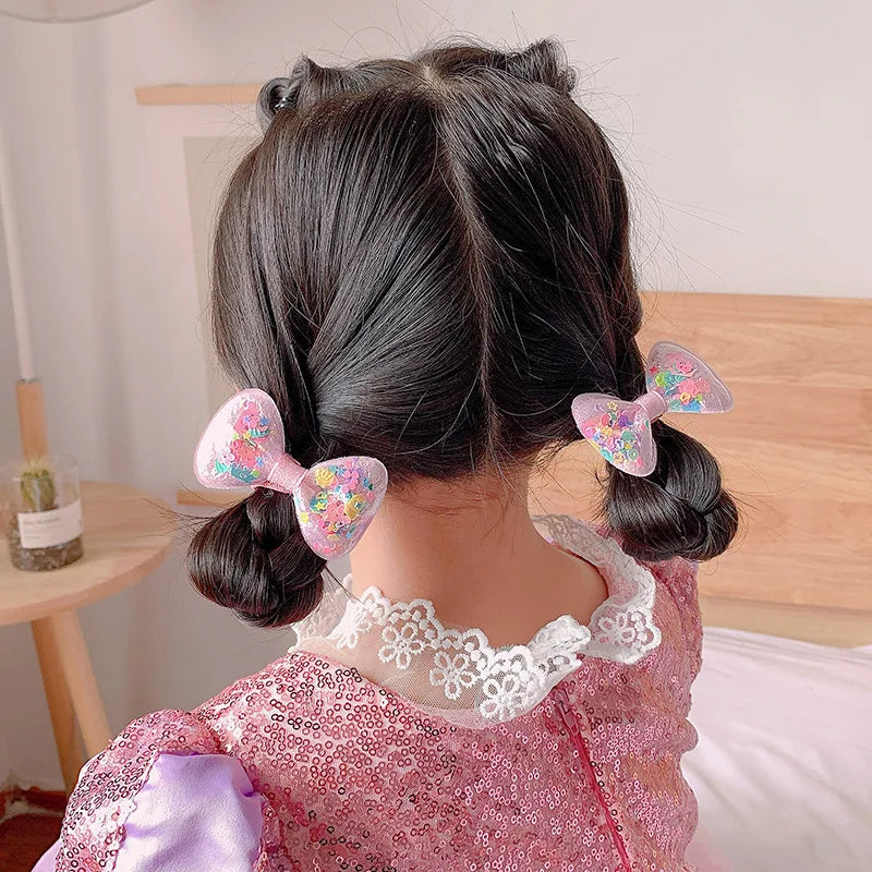 Hair Bands Children 2PCS New Cute Quicksand Bow Girls Elastic Hair Ties Princess Hair Accessories