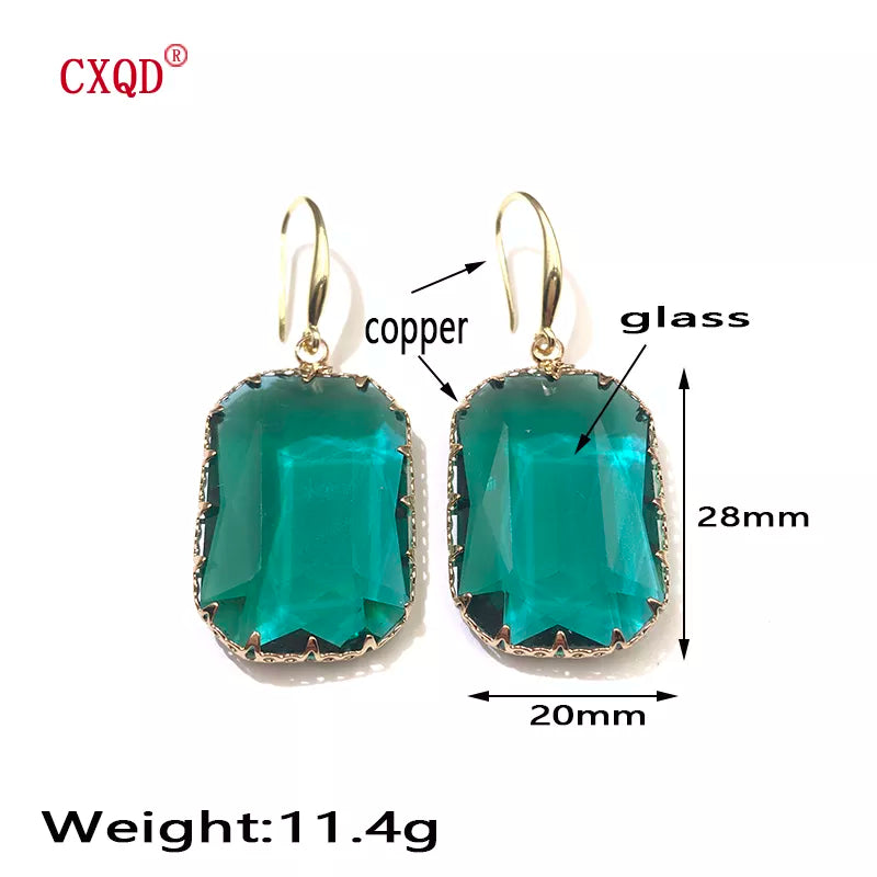 Earrings for Women Fashion Large Multicolor Rectangle Clear Glass Shiny Crystal Party Gifts Jewelry Accessories