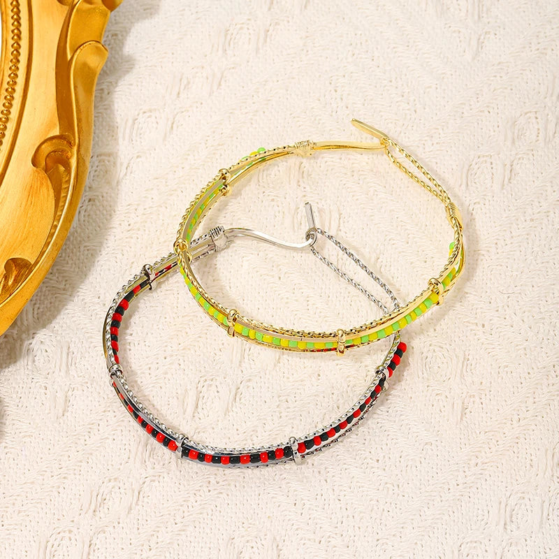 Bangles for Women Bohemia Handmade Ethnic Gold Plated Babalawo Green and Yellow Beads Gift Jewelry