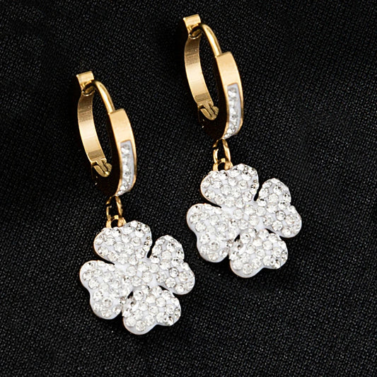 Earring for Women Fashion Hoop Earrings Full Zircon Gold Color Stainless Steel Clover Heart Fashion Jewelry