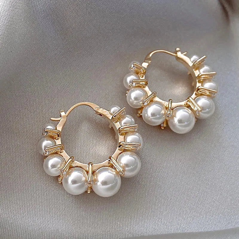 Earrings For Women Light Luxury Elegant Imitation Pearl Hoop Party Gifts Fashion Jewelry