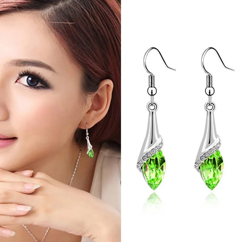 Earrings Women Fashion Chic Shiny Water Drop Ear Dangler Trendy Gemstone Crystal Tassel Party wedding Jewelry