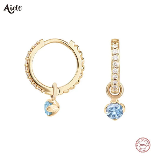 Earrings For Women Zircon Charm 925 Sterling Silver Unique Flora Receptacle  White Blue Crystal Hoop Piercing Pendientes