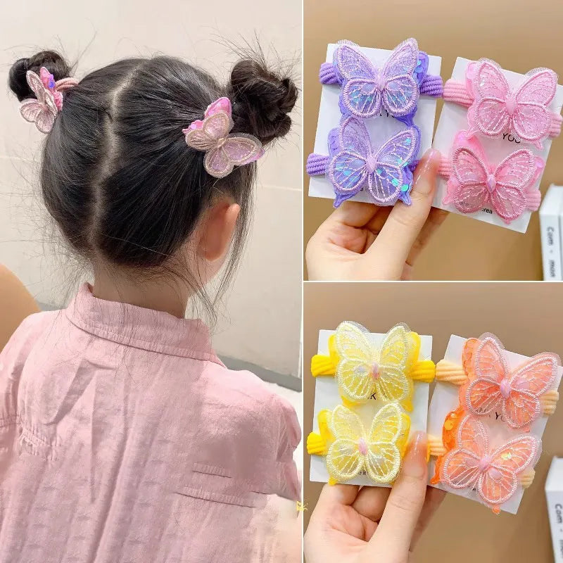 Hair Bands Hairpins Girls 2PCS New Sequin Butterfly Elastic Hair Accessories