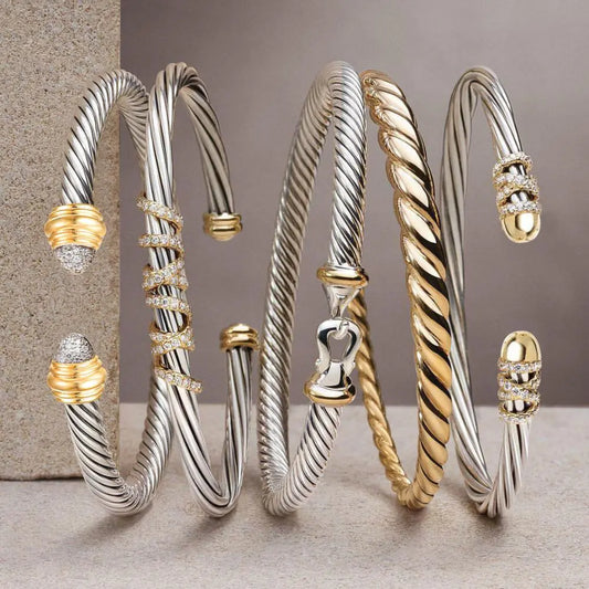 Bangle Cuff For Women Stackable 316L Stainless Steel Bracelets Unique Chain Link Braided Trendy Luxury Jewelry