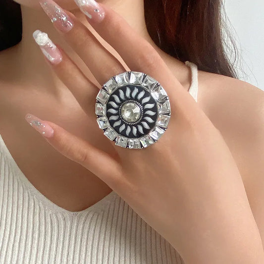 Ring For Women Luxury Vintage Round Shape Zircon Charm Evil Eye Adjustable Rings Finger Jewelry