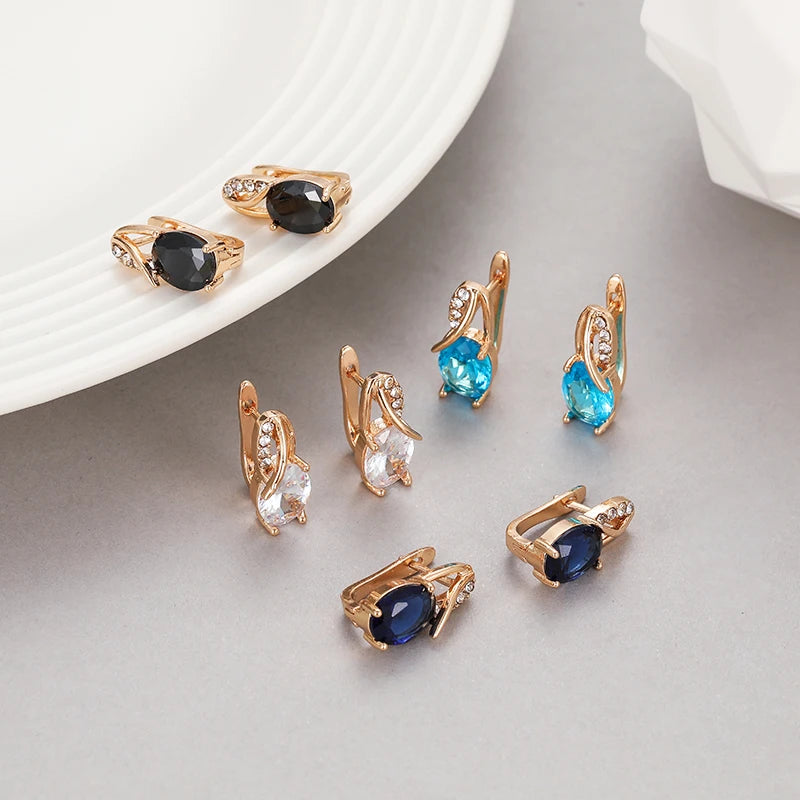 Earring studs New for Women Luxury Oval Shaped Zircon 12 Colors Crystal  Jewelry Gifts