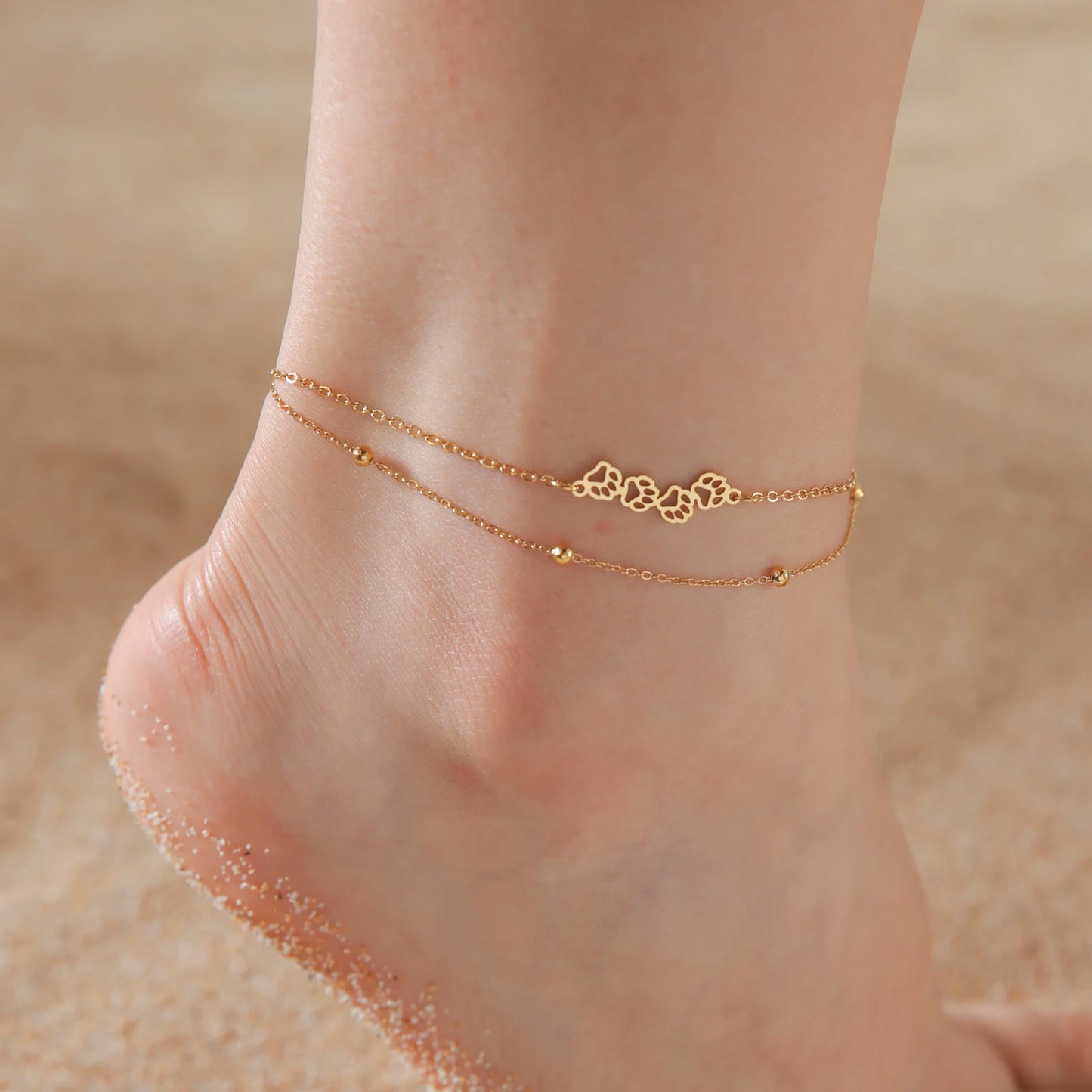 Anklet Bohemia Infinity Ankle Bracelet Gold Color Stainless Steel Double Layer