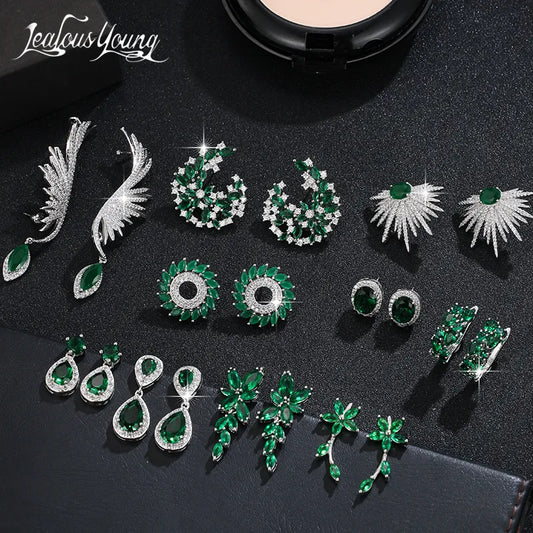 Earrings for Women Luxury High Quality Inlay CZ Green Drop Earrings Zircon Crystal Engagement Party Statement Jewelry