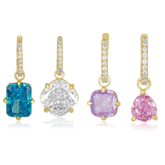 Earrings New Colorful Women Girls Jewelry Geometric Square Rectangle Rhombus Tear Drop Birthstone CZ Charm Drop Earring