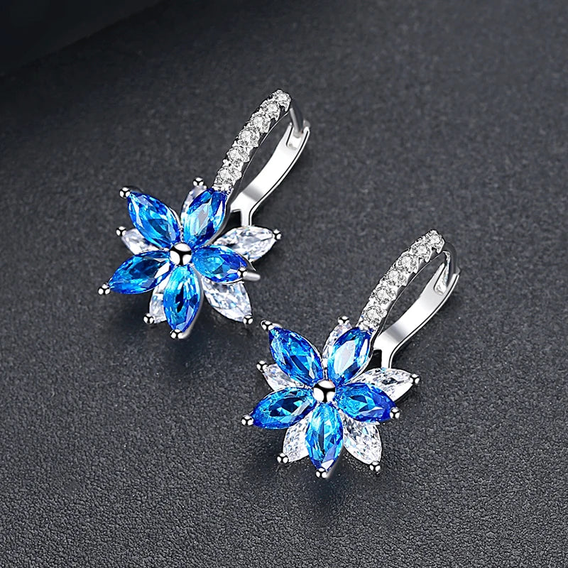 Earrings For Women Girls Luxury Cubic Zircon Rainbow CZ Stones Flower Hoop Earrings New Trend Gift Party Jewelry