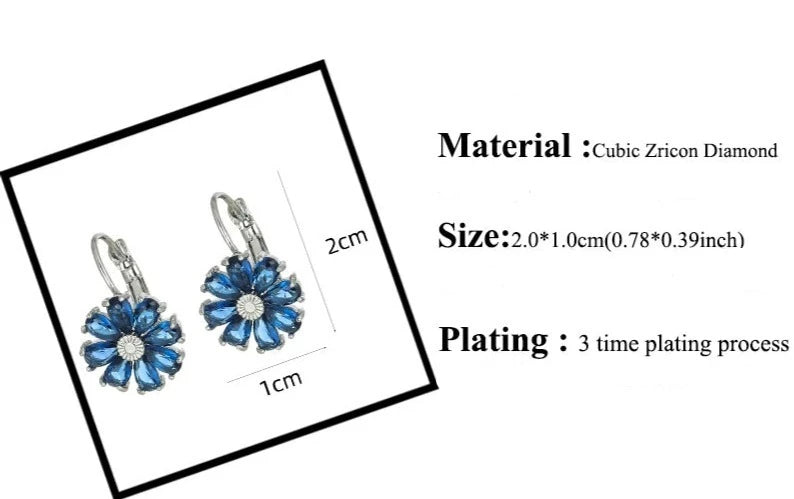 Earrings for Women Fashion Flower Green Blue Red Zirconia Hoop Earrings Party Jewelry Gift