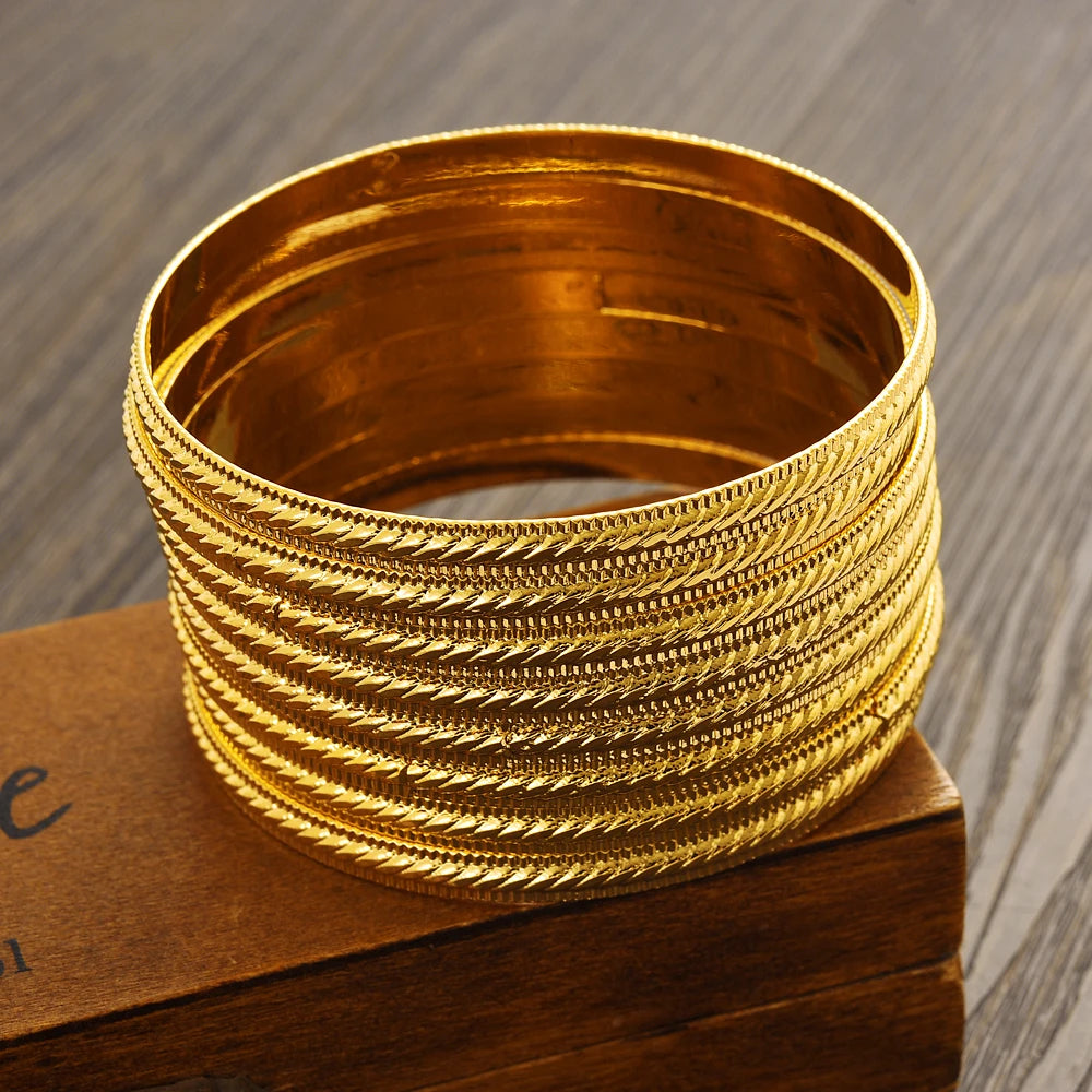 Bangles for Women 68mm 24K Dubai Gold Trendy Fashion Wedding Bridal Jewelry Gifts