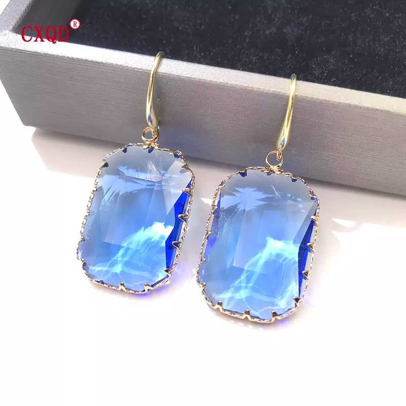 Earrings for Women Fashion Large Multicolor Rectangle Clear Glass Shiny Crystal Party Gifts Jewelry Accessories