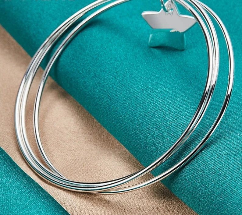 Bangle Bracelet For Women Men 925 Sterling Silver Three Circle Star Fashion Charm Party Jewelry