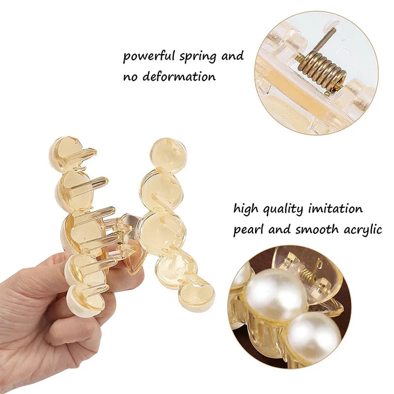 Hair Claw Clips For Women Large Pearl Gold Metal Geometric Clamps Party Hair Accessories