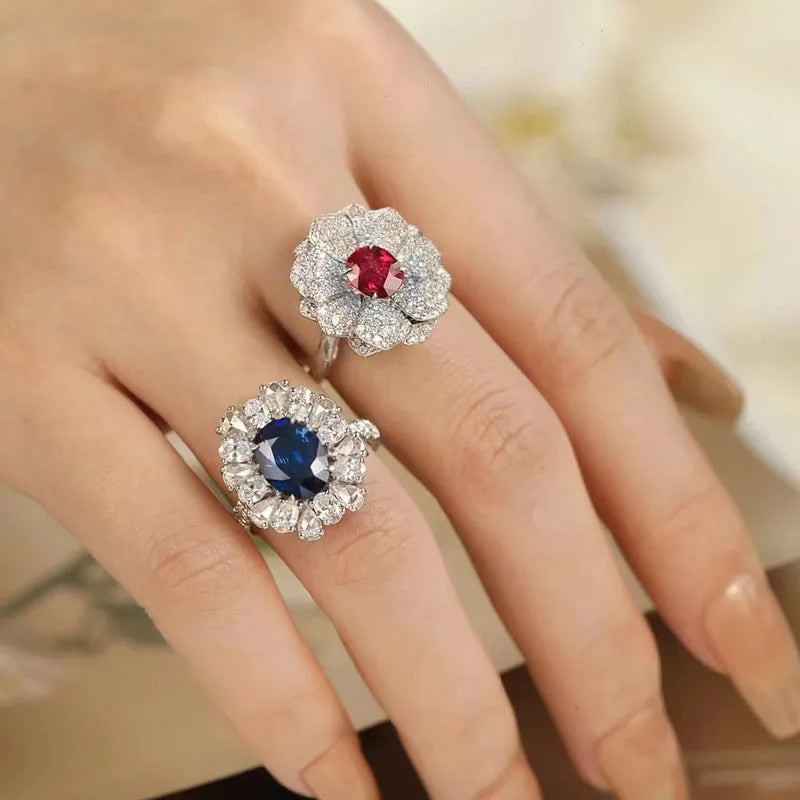 Rings for Ladies Adjustable Elegant AAA Cubic Zirconia Openings with Flower