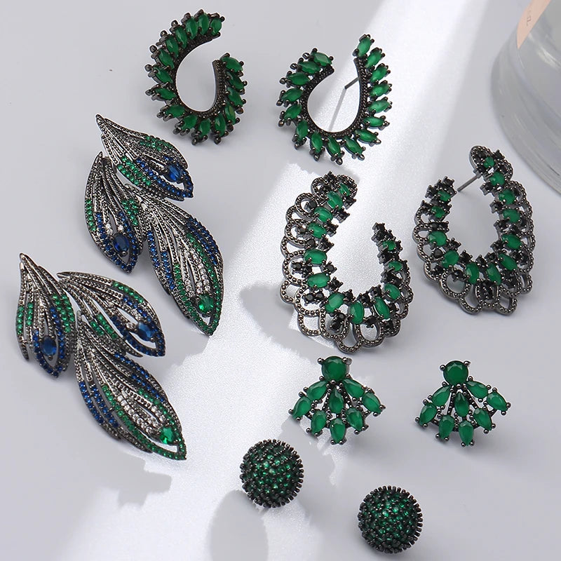 Earrings for Women Luxury High Quality Inlay CZ Green Drop Earrings Zircon Crystal Engagement Party Statement Jewelry