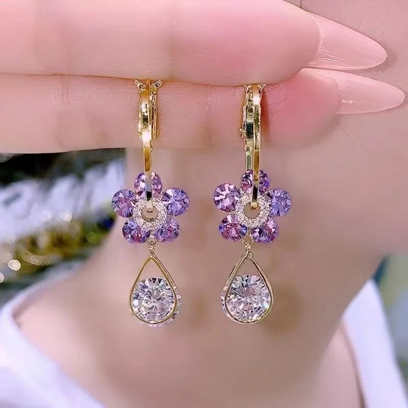 Earrings for Women Creative Heart Zircon Flower Tassel Drop Earrings Weddings Jewelry Accessories Anniversary Gift