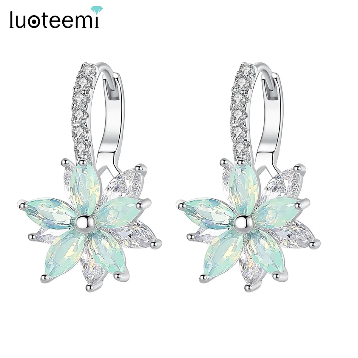 Earrings For Women Girls Luxury Cubic Zircon Rainbow CZ Stones Flower Hoop Earrings New Trend Gift Party Jewelry