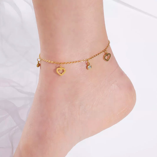 Anklet Bohemia Heart Crystal Gold Color Stainless Steel Foot Chain Ankle Bracelet Jewelry