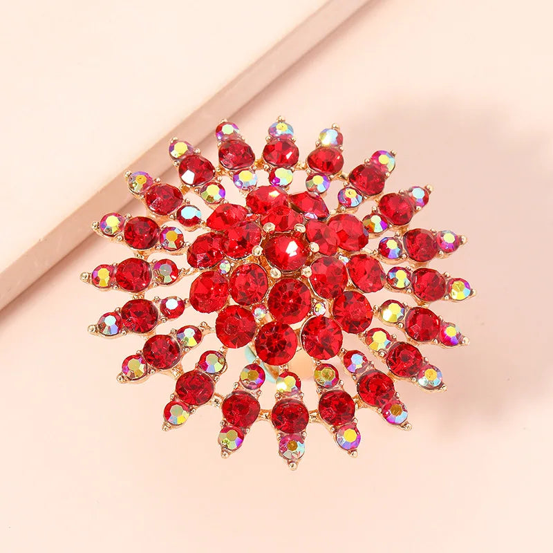 Rings for Women Fashion Adjustable Crystal Flower Gold Color Chunky Big Red Stone Finger Ring Wedding Party Jewelry