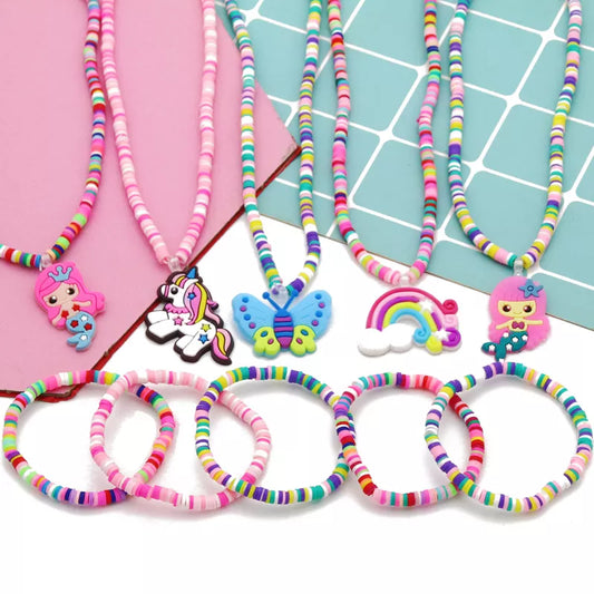 Necklace Bracelet Jewelry Sets Girls kids 2pcs/Set Clay Beads Cute Cartoon Pattern Party Birthday Jewelry