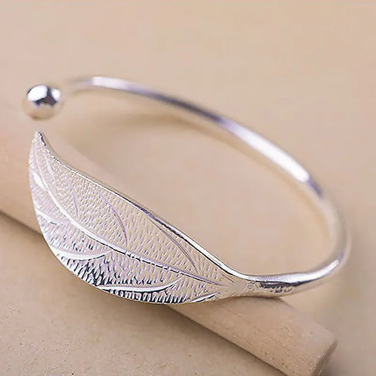 Bracelet For Women 925 Sterling Silver Open Leaf Shaped Adjustable Charm Bangle Party Jewelry Gifts