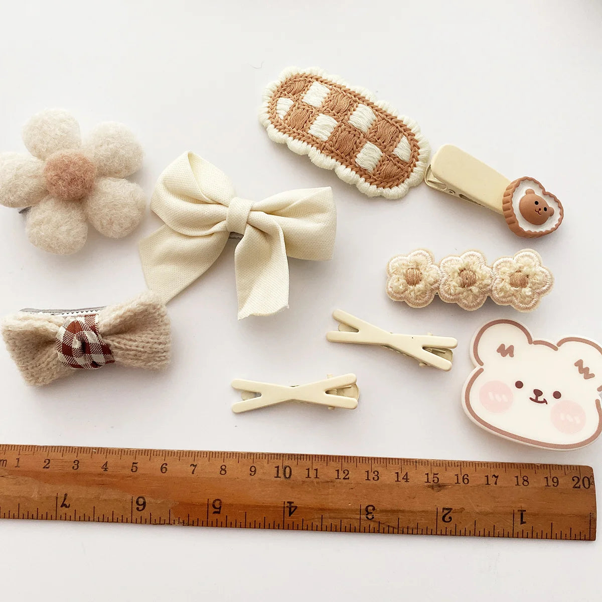 Hair Clips For Girls 10PCS Set Winter Plush Knitting Cute Flower Bow Bear Bunny Hairpin Accessories