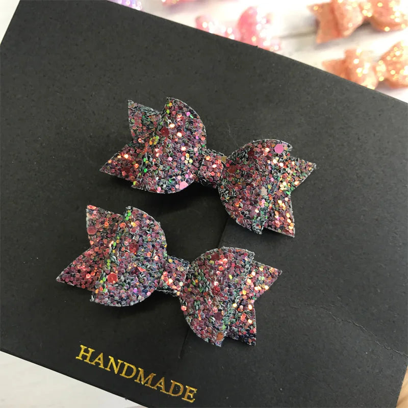 Hair Bows Clips 2pcs Handmade Mini Sequins Shiny Glittery