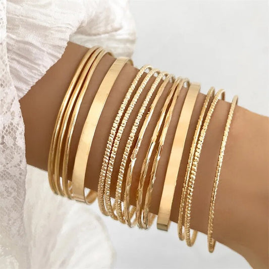 Bangles 14 Pcs/Set Trendy Gold Color for Women