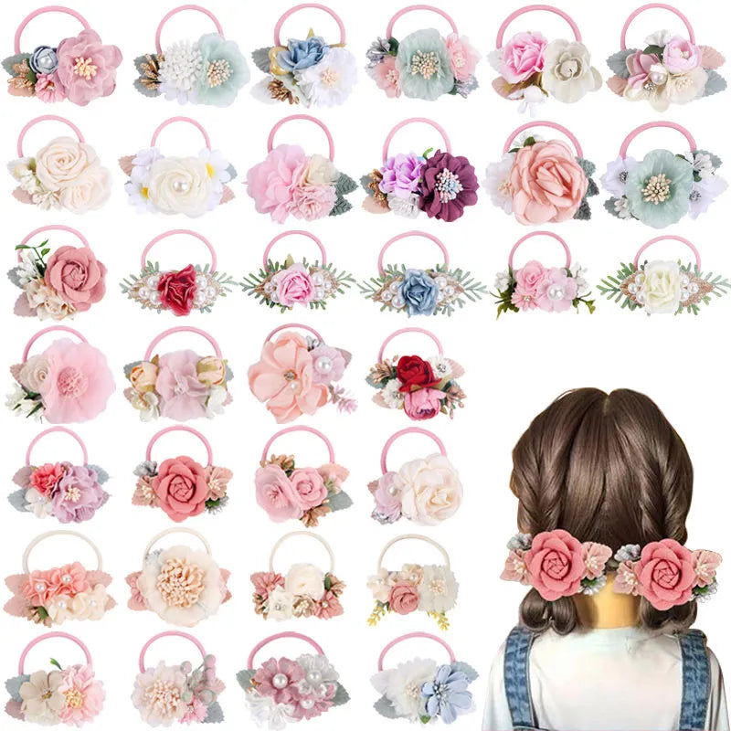 Hair Bands for Girls Elastic Floral Pearls Ponytail Holders Hair Tie Hair Band Hair Accessories