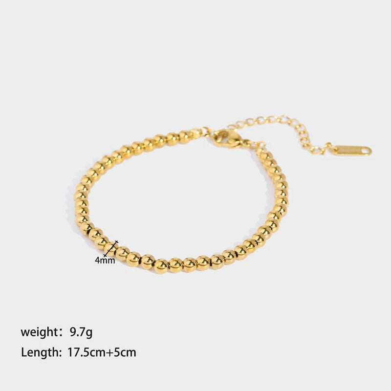 Bracelets for Women 18k Gold Plated Stainless Steel 3mm 4mm 5mm Beaded  Small Beads Strand Bracelet Hand Jewelry Gift