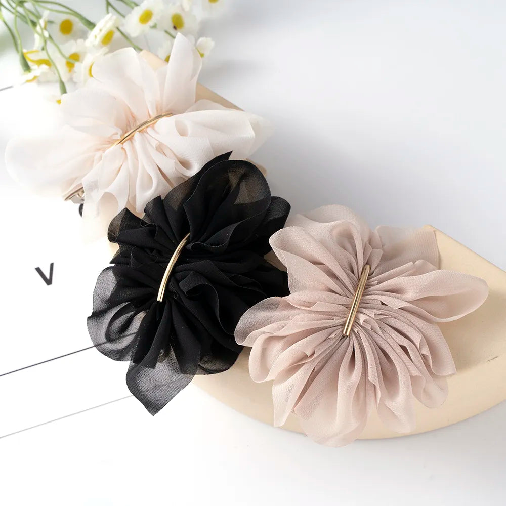 Hair Claw Clips Women Chiffon Flowers Metal Ponytail Holder New Trend Fashion Accessories