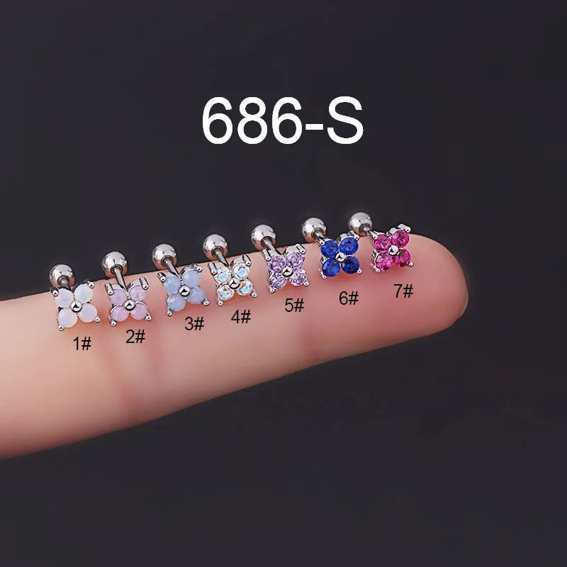 Earring Studs Women Girls New 1Piece Mini Color Zircon Flower Ear Cuffs 0.8mm Stainless Steel Piercing  Jewelry