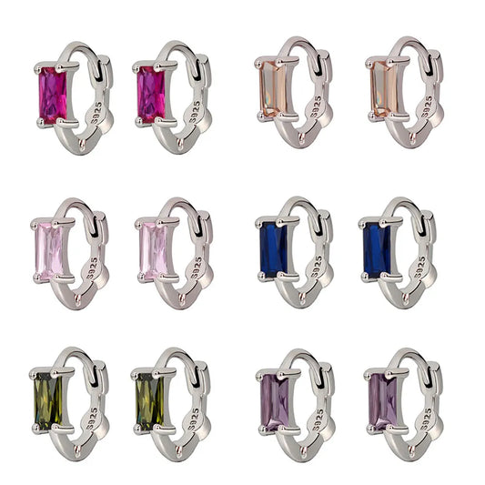 Earring Huggies Purple white Green Blue Red Square Heart Silver Color Small Hoop Earrings for Women Girls Wedding Jewelry