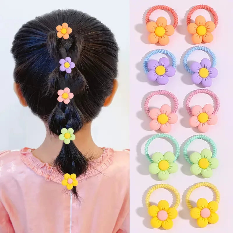 Hair Bands For Girls 10PCS/Set Cute Cartoon Flower Animal Small Elastic Ponytail Holder Casual Headwear