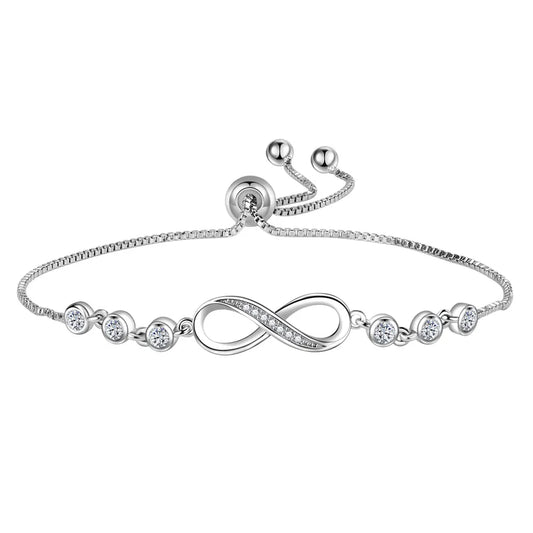 Bracelet 925 Sterling Silver Love Infinity Inlaid Round Cubic Zircon