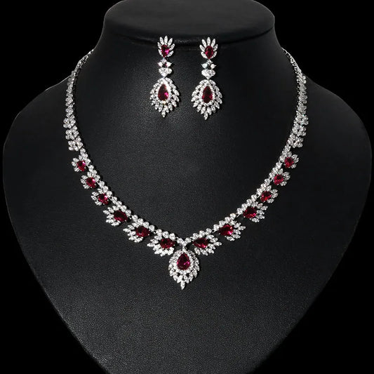 Necklace Earrings Sets for Wedding Sparkling Crystal Cubic Zirconia Bridesmaids Gift  Indian Jewelry Set