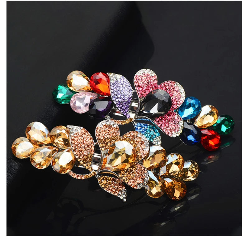 Hair Clips Women Fashion Crystal Rhinestone Big Flower Hairgrips Luxury Party Hair Accessories