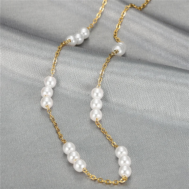 Necklace For Women Elegant White Pearl Choker Gold Color Stainless Steel Fashion Festival Jewelry Gifts