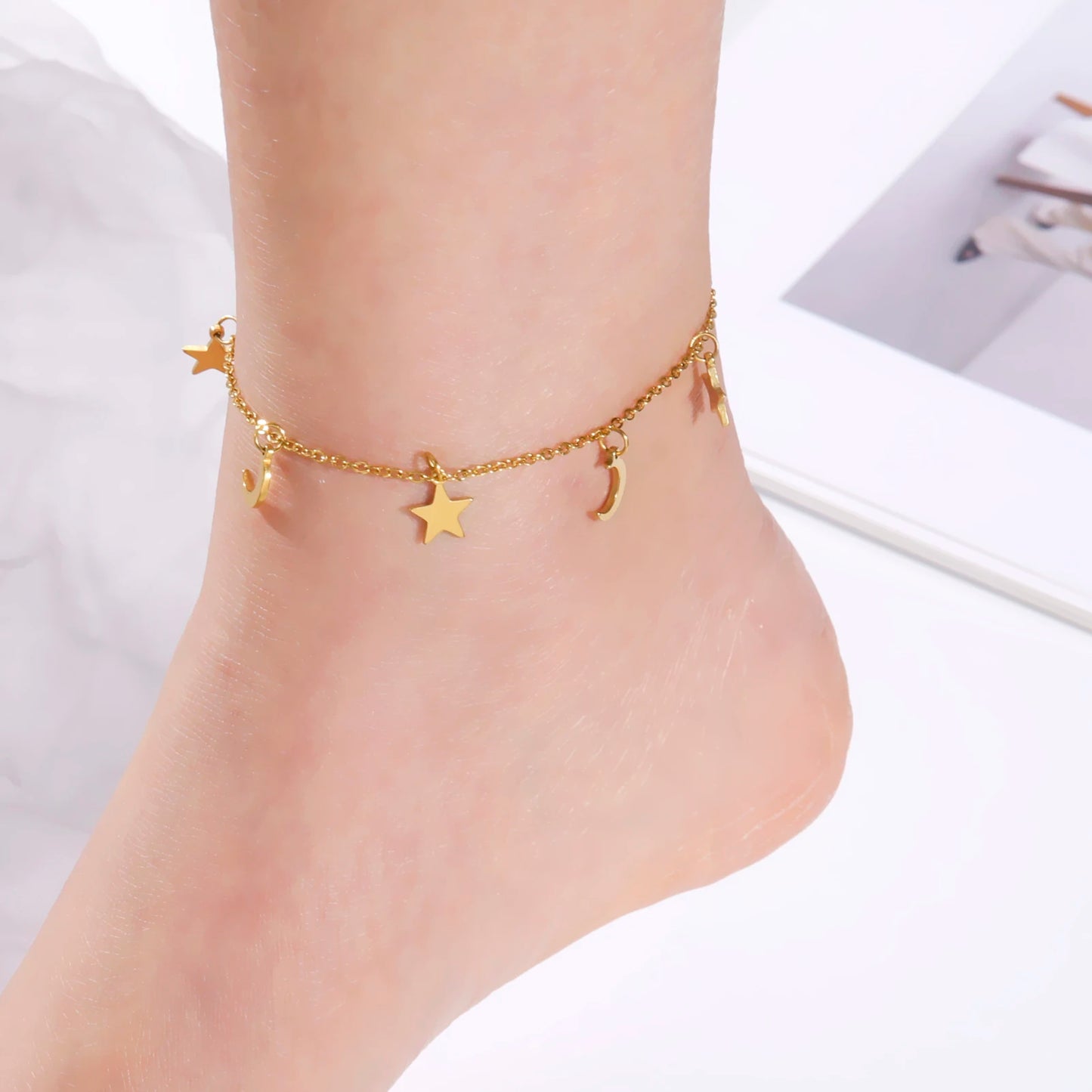 Anklet Bohemia Heart Crystal Gold Color Stainless Steel Foot Chain Ankle Bracelet Jewelry