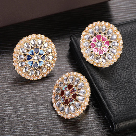 Rings Indian Jewelry For Women CZ Zircon Flower Retro Pearl Finger Ring