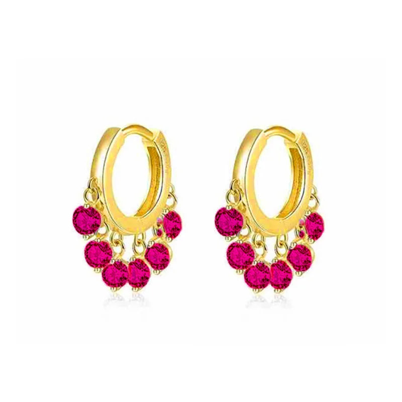 Earring for Women Colorful Cubic Zircon Tassel Hoop Dainty Gold Color Earrings Jewelry